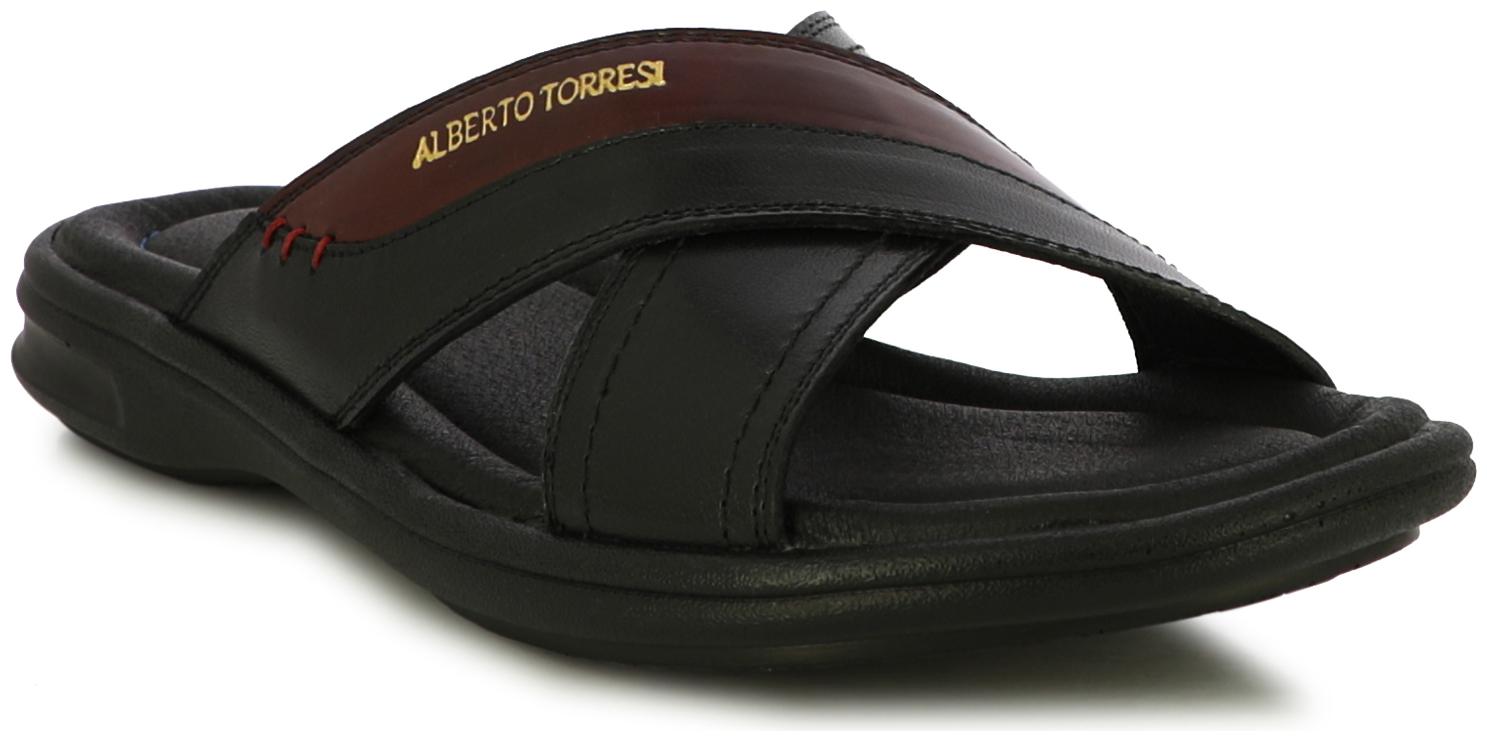 

Alberto Torresi Sterley Black Wide Criss-Crop Strap Slippers
