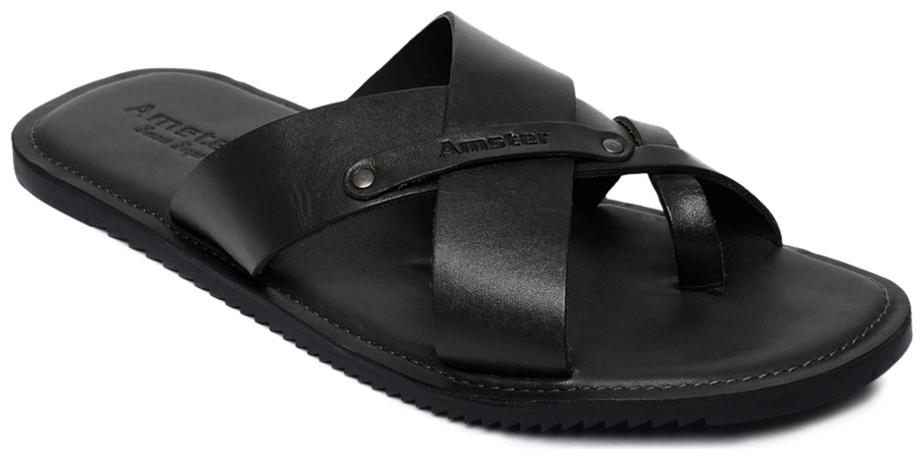 

Amster Mens Black Geniune Leather Comfort Slippers
