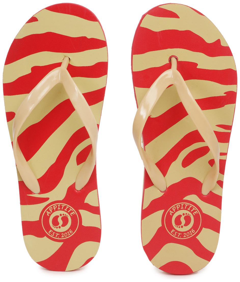 

Appitite Beige Printed Flip-Flop For Women (Red)