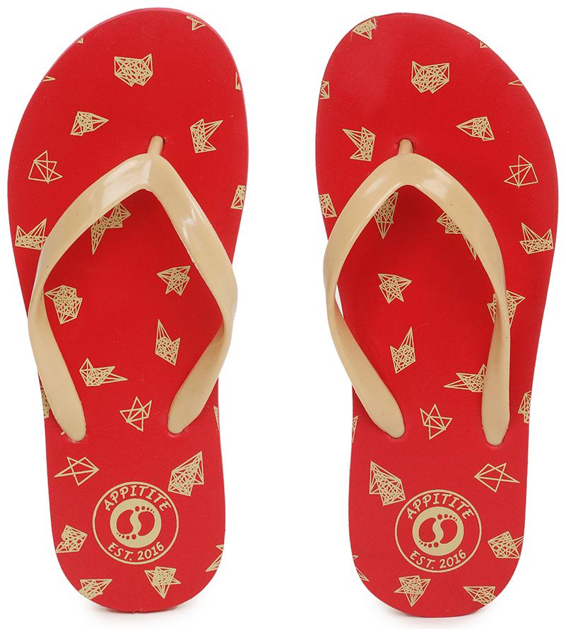 

Appitite Beige Printed Flip-Flop For Women (Red)