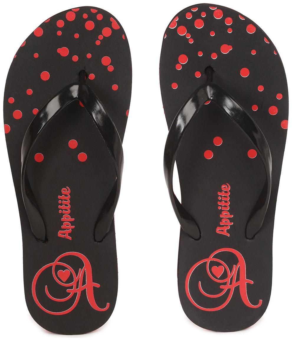 

Appitite Red Print Slipper For Women (Black)