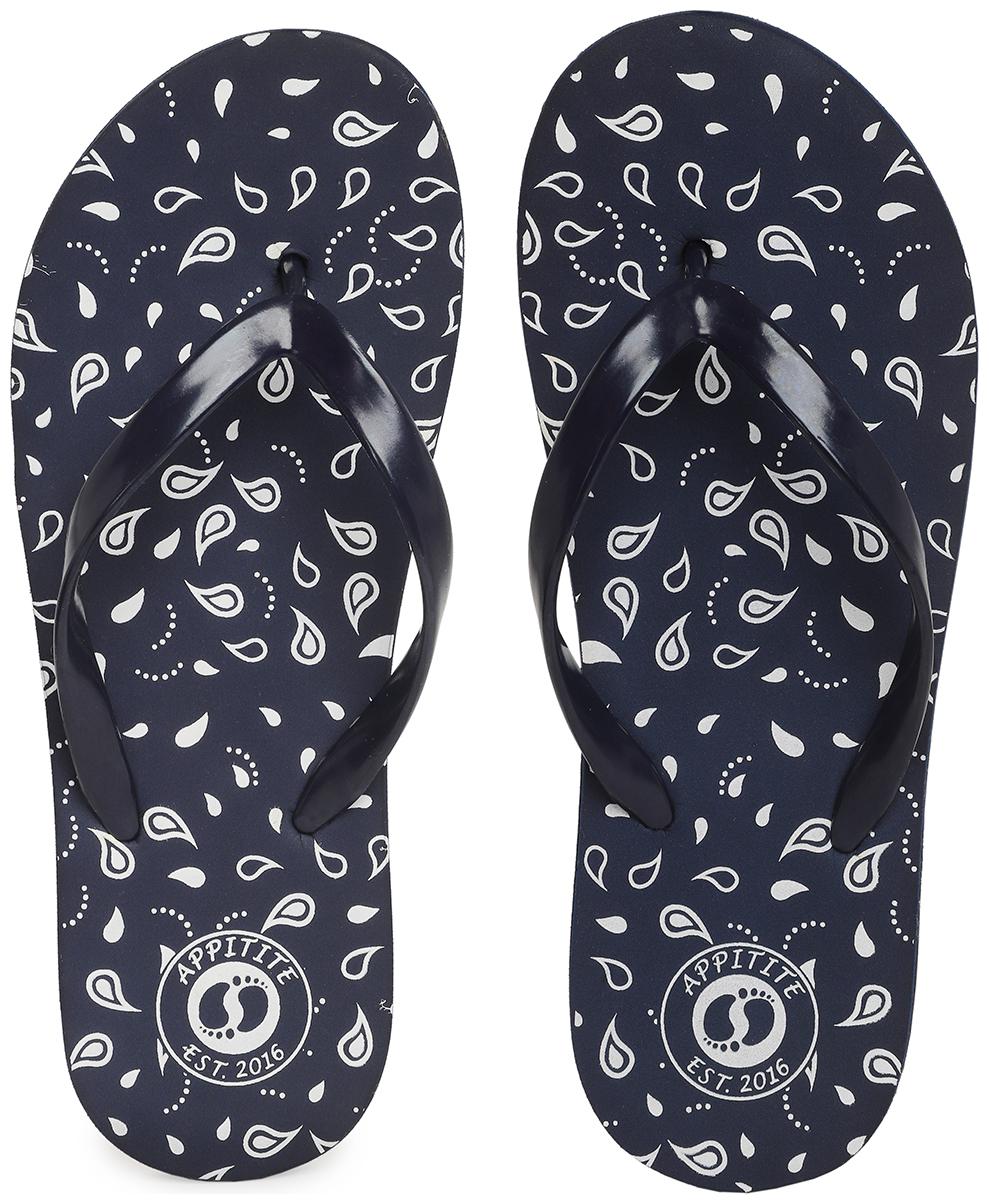 

Appitite White color Print Flip-Flop housing Black slipper for women