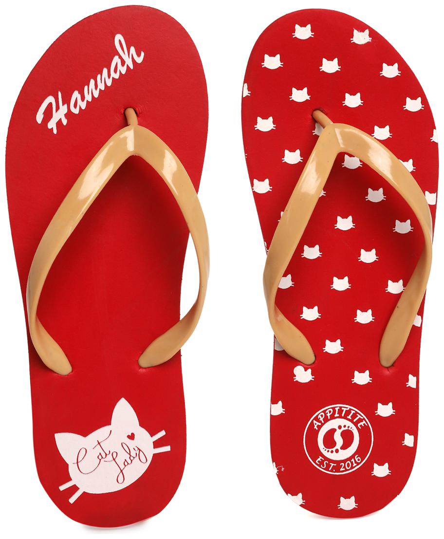 

Appitite White lady cat Print Flip-Flop housing Red slipper for women