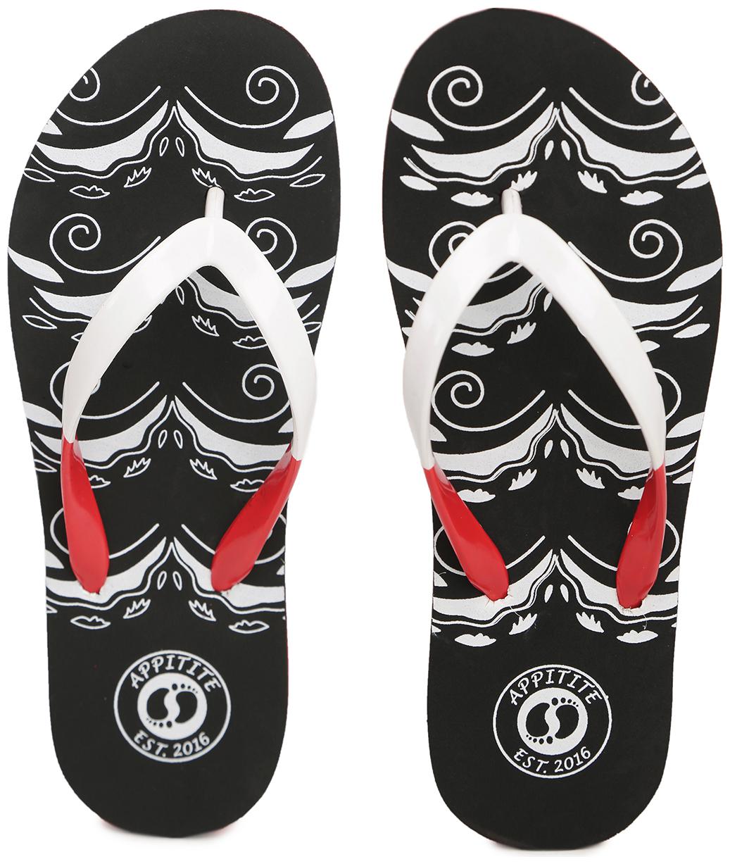 

Appitite Women Rubber Printed Flip Flops Black