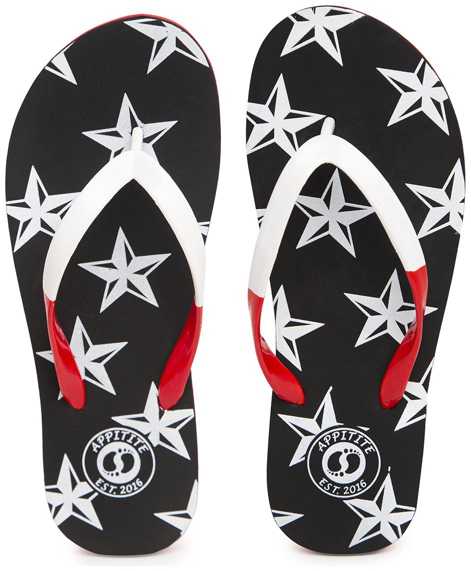 

Appitite Women Rubber Printed Flip Flops Black