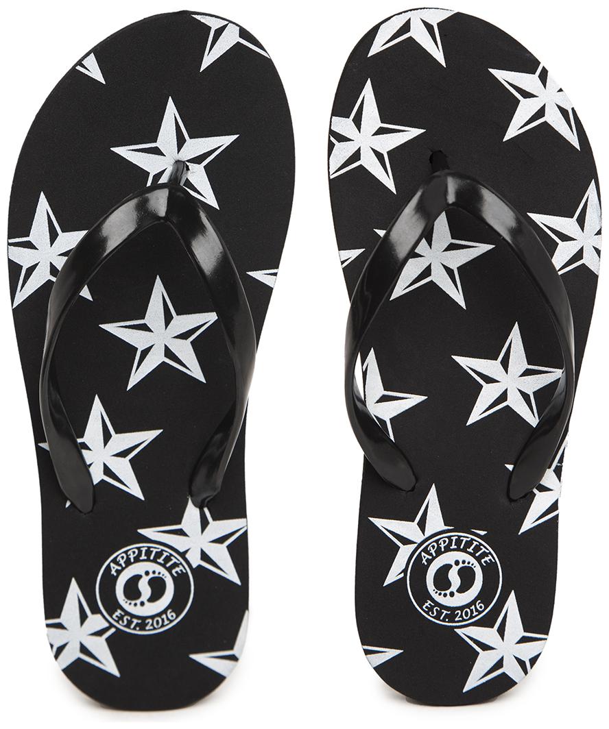 

Appitite Women Rubber Printed Flip Flops Black