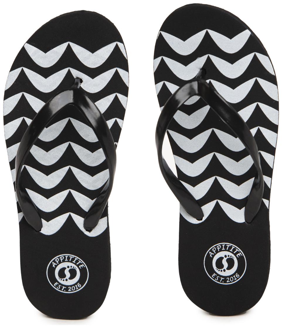 

Appitite Women Rubber Printed Flip Flops Black