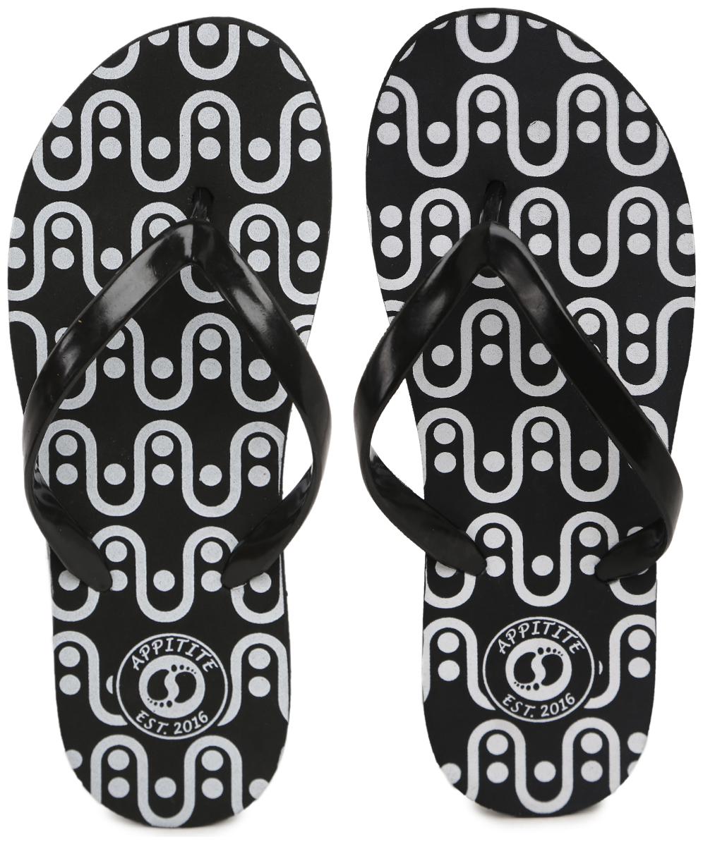 

Appitite Women Rubber Printed Flip Flops Black