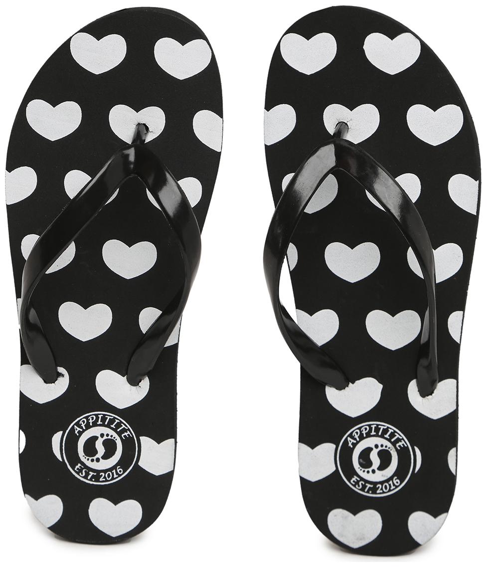

Appitite Women Rubber Printed Flip Flops Black