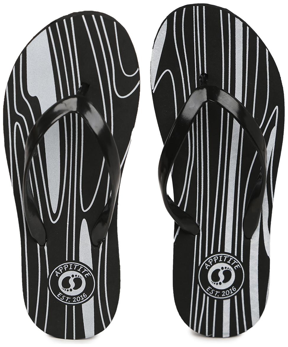 

Appitite Women Rubber Printed Flip Flops Black