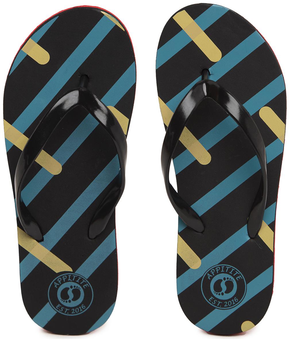 

Appitite Women Rubber Printed Flip Flops Black