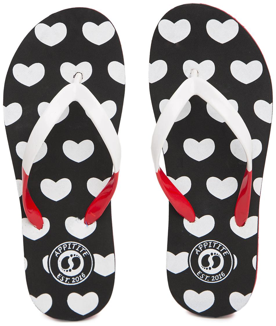 

Appitite Women Rubber Printed Flip Flops Black
