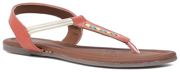 

Bata Women Orange T-Strap Flats