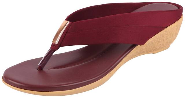 Bata Women's Maroon Wedge Slippers