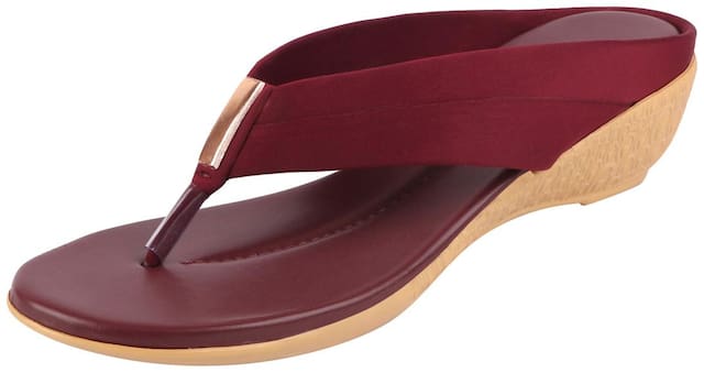 Bata Women's Maroon Wedge Slippers