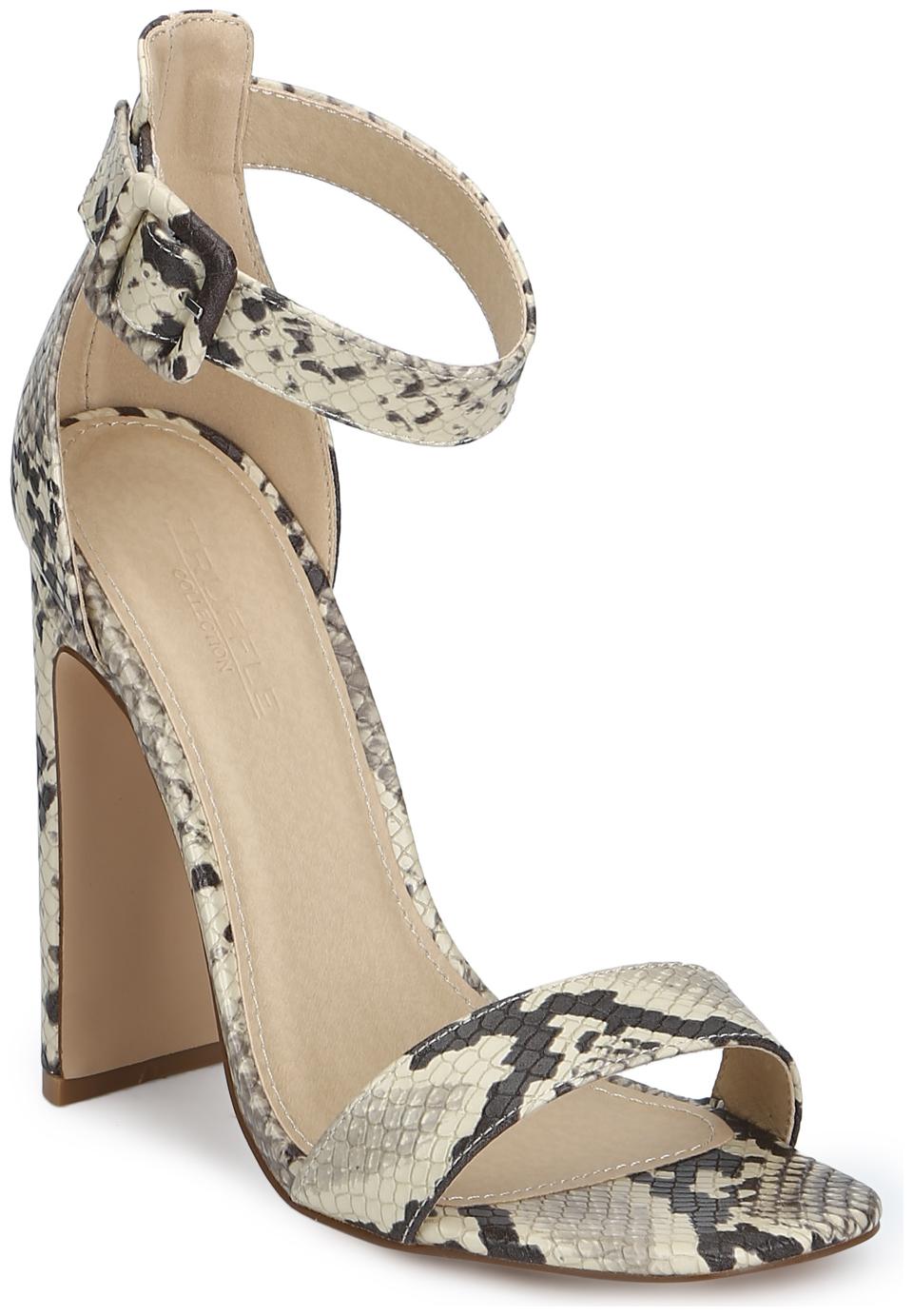 

Beige Snake Ankle Strap Slim Block Heels