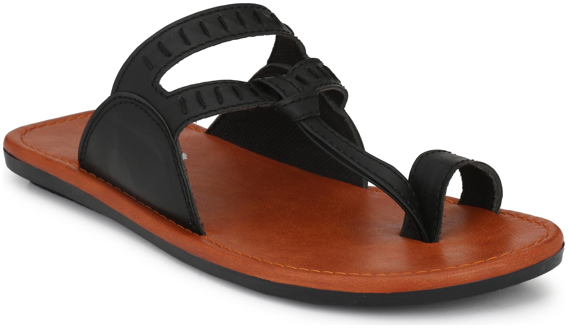 

Big Fox Men s Handmade Kolhapuri Chappals - Black