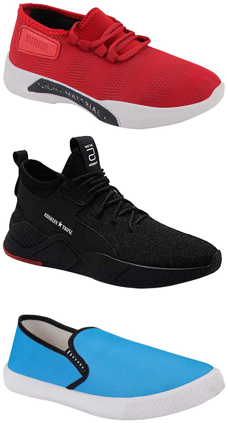 

Birde Men Multicolor Mesh Canvas Casual Sports Sneakers Runnning Shoes for Men s Boy s - UK10 (Combo of 3)
