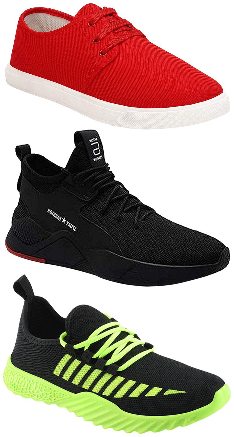 

Birde Men Multicolor Mesh Canvas Casual Sports Sneakers Runnning Shoes for Men s Boy s - UK8 (Combo of 3)
