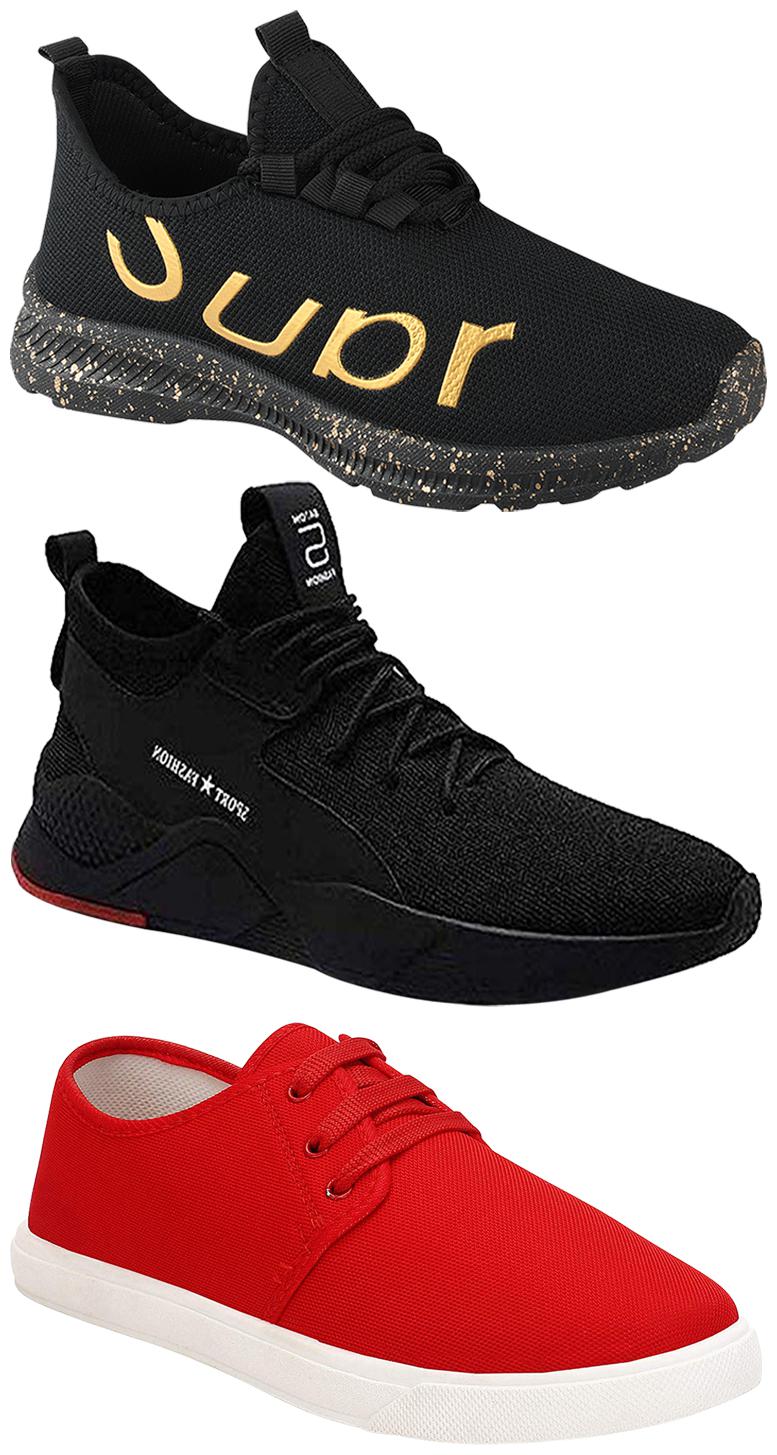 

Birde Men Multicolor Mesh Canvas Casual Sports Sneakers Runnning Shoes for Men s Boy s - UK9 (Combo of 3)