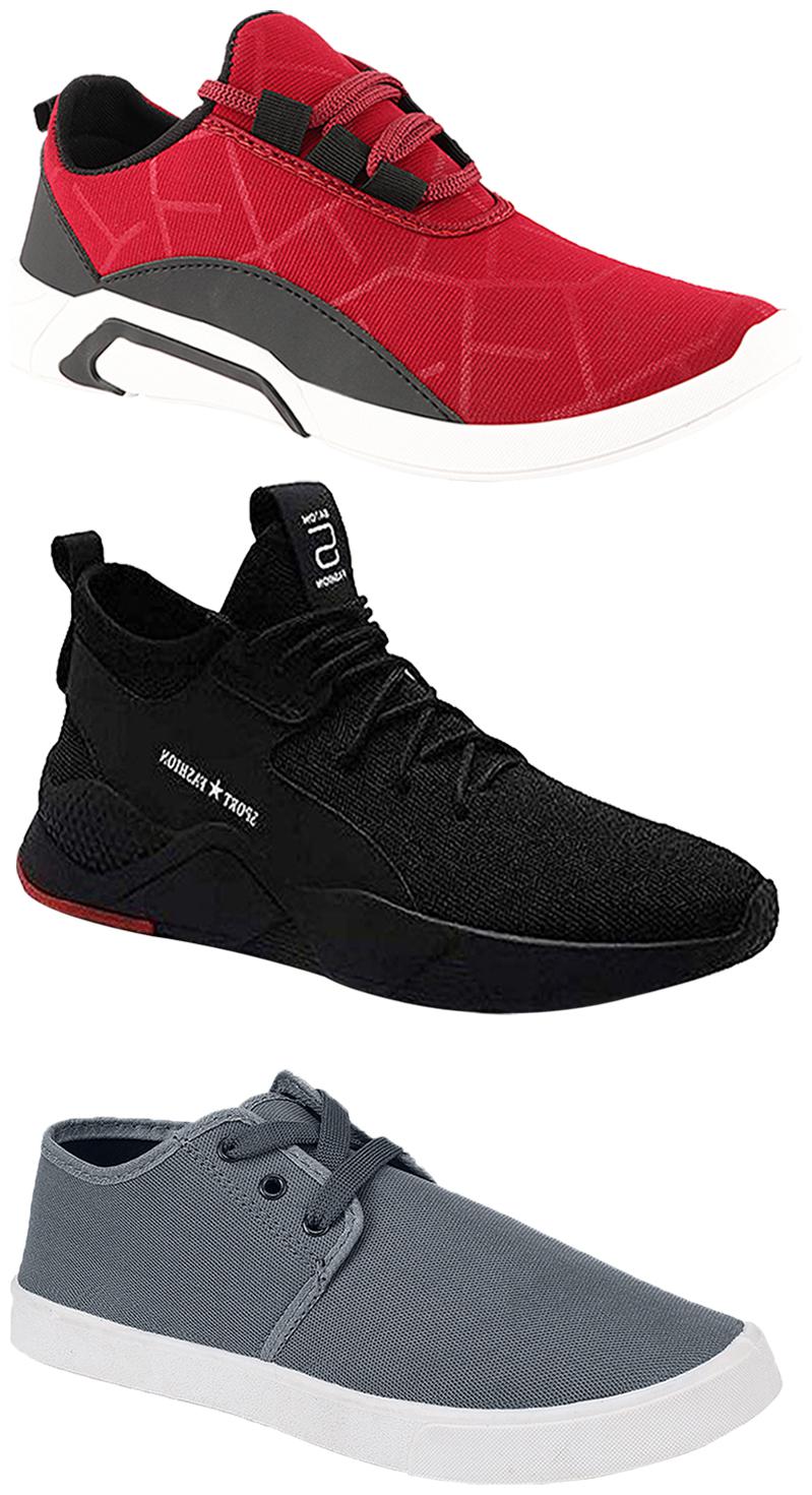 

Birde Men Multicolor Mesh Canvas Casual Sports Sneakers Runnning Shoes for Men s Boy s - UK8 (Combo of 3)