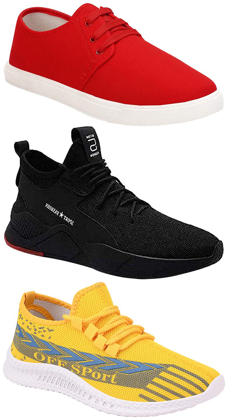 

Birde Men Multicolor Mesh Canvas Casual Sports Sneakers Runnning Shoes for Men s Boy s - UK10 (Combo of 3)