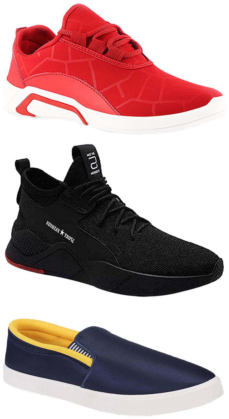 

Birde Men Multicolor Mesh Canvas Casual Sports Sneakers Runnning Shoes for Men s Boy s - UK10 (Combo of 3)