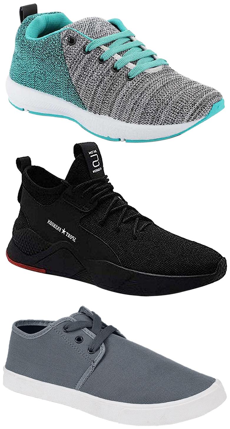 

Birde Men Multicolor Mesh Canvas Casual Sports Sneakers Runnning Shoes for Men s Boy s - UK10 (Combo of 3)