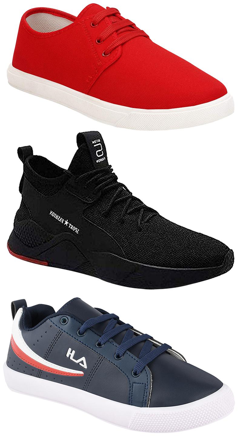

Birde Men Multicolor Mesh Canvas Casual Sports Sneakers Runnning Shoes for Men s Boy s - UK10 (Combo of 3)