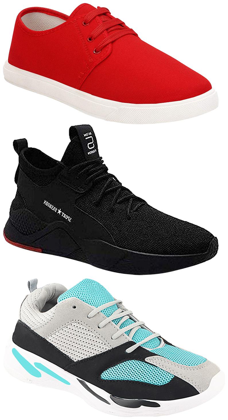 

Birde Men Multicolor Mesh Canvas Casual Sports Sneakers Runnning Shoes for Men s Boy s - UK6 (Combo of 3)