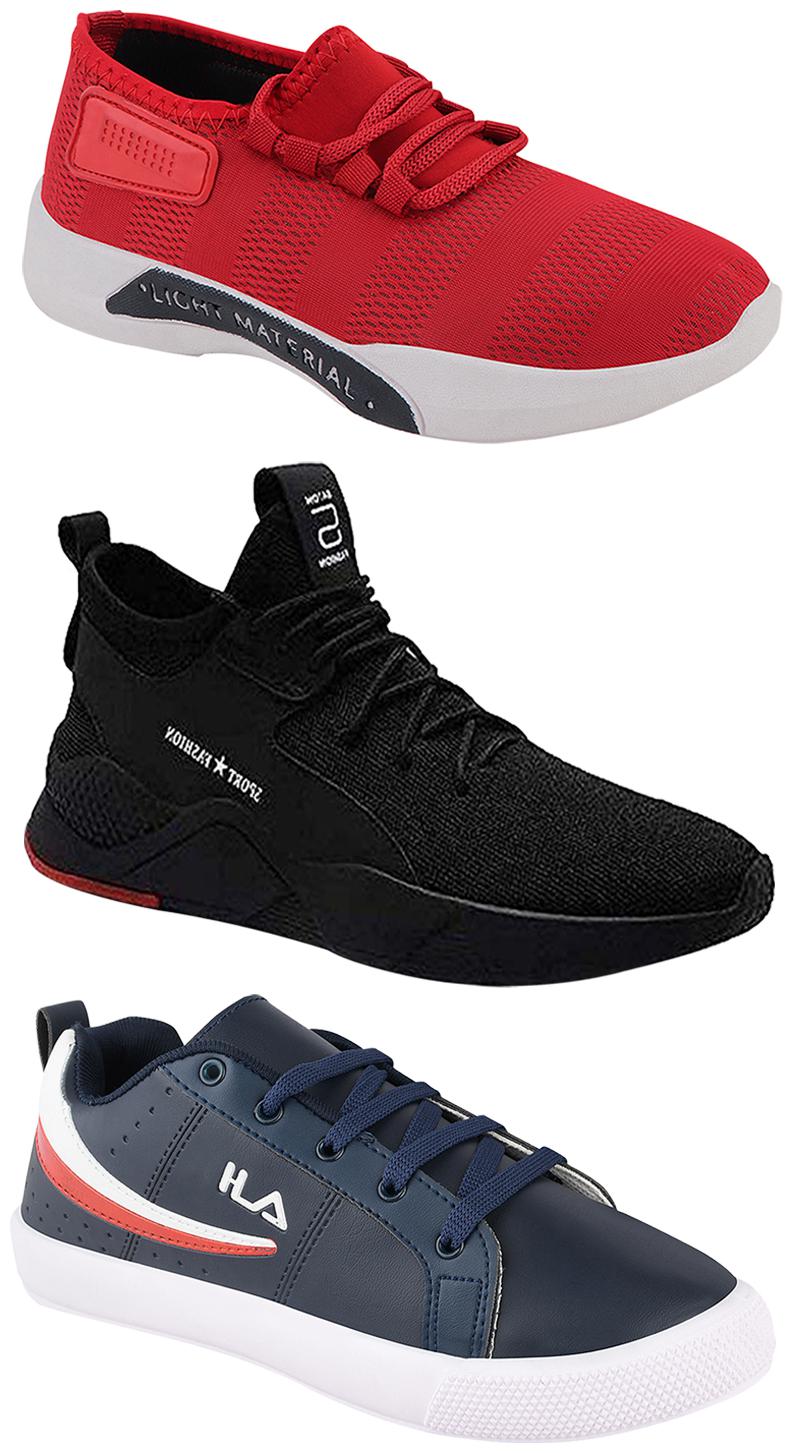 

Birde Men Multicolor Mesh Canvas Casual Sports Sneakers Runnning Shoes for Men s Boy s - UK8 (Combo of 3)