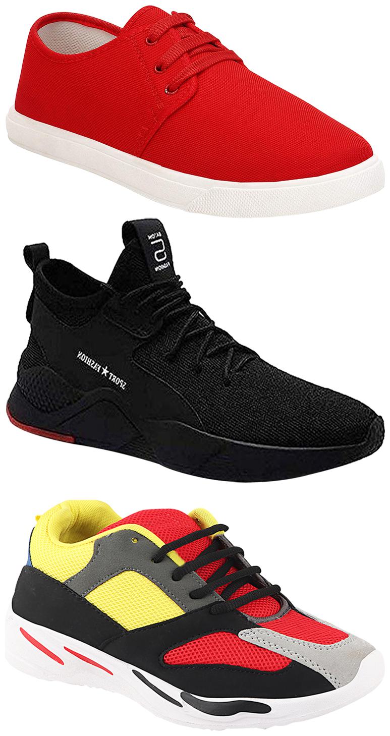 

Birde Men Multicolor Mesh Canvas Casual Sports Sneakers Runnning Shoes for Men s Boy s - UK8 (Combo of 3)