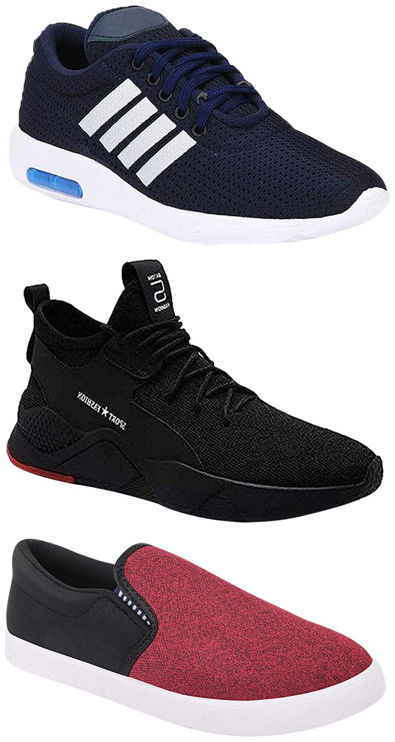 

Birde Men Multicolor Mesh Canvas Casual Sports Sneakers Runnning Shoes for Men s Boy s - UK7 (Combo of 3)