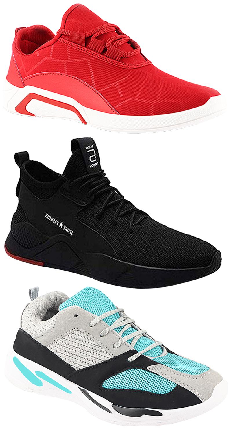 

Birde Men Multicolor Mesh Canvas Casual Sports Sneakers Runnning Shoes for Men s Boy s - UK9 (Combo of 3)