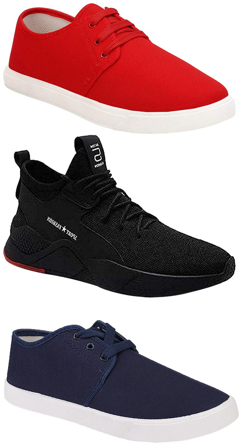 

Birde Men Multicolor Mesh Canvas Casual Sports Sneakers Runnning Shoes for Men s Boy s - UK10 (Combo of 3)