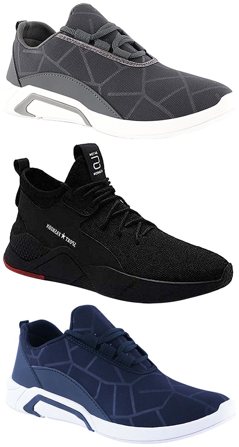 

Birde Men Multicolor Mesh Canvas Casual Sports Sneakers Runnning Shoes for Men s Boy s - UK8 (Combo of 3)