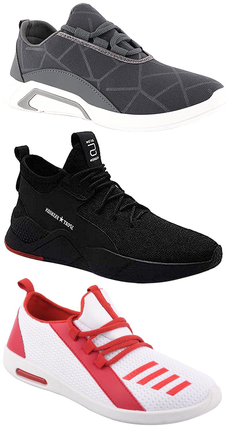 

Birde Men Multicolor Mesh Canvas Casual Sports Sneakers Runnning Shoes for Men s Boy s - UK8 (Combo of 3)