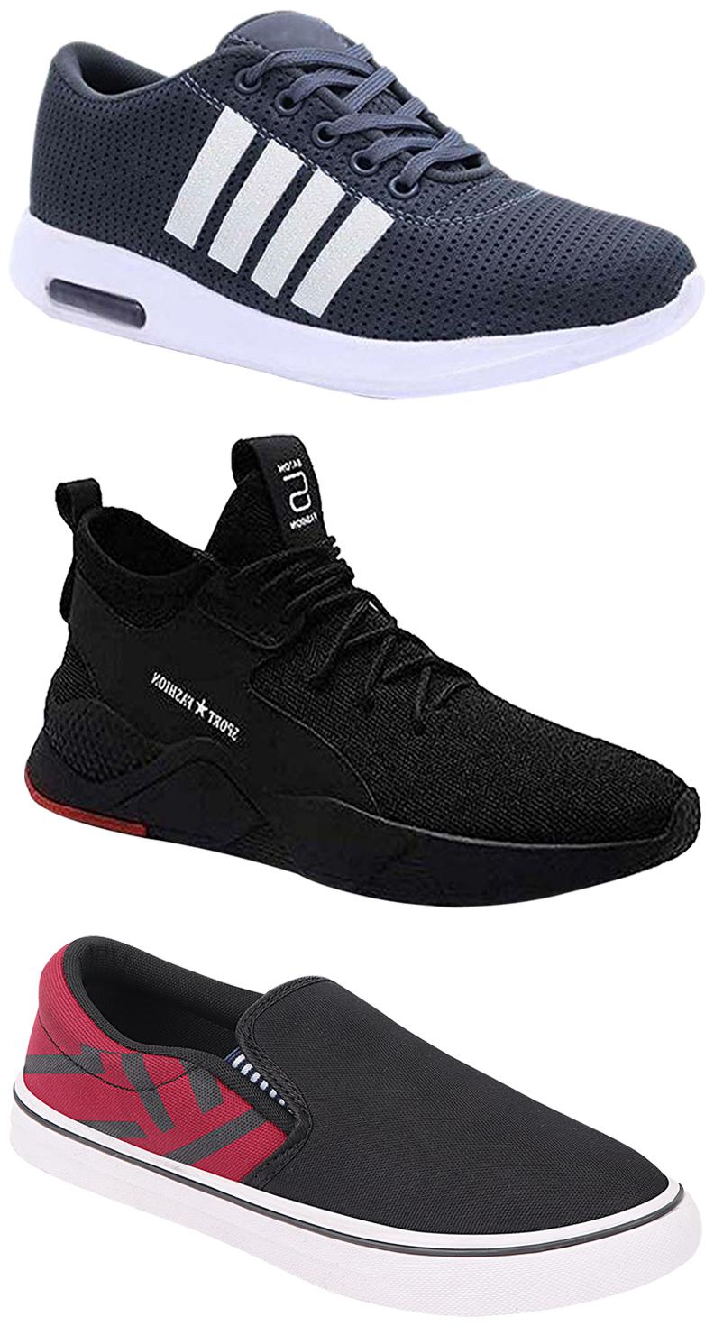 

Birde Men Multicolor Mesh Canvas Casual Sports Sneakers Runnning Shoes for Men s Boy s - UK10 (Combo of 3)