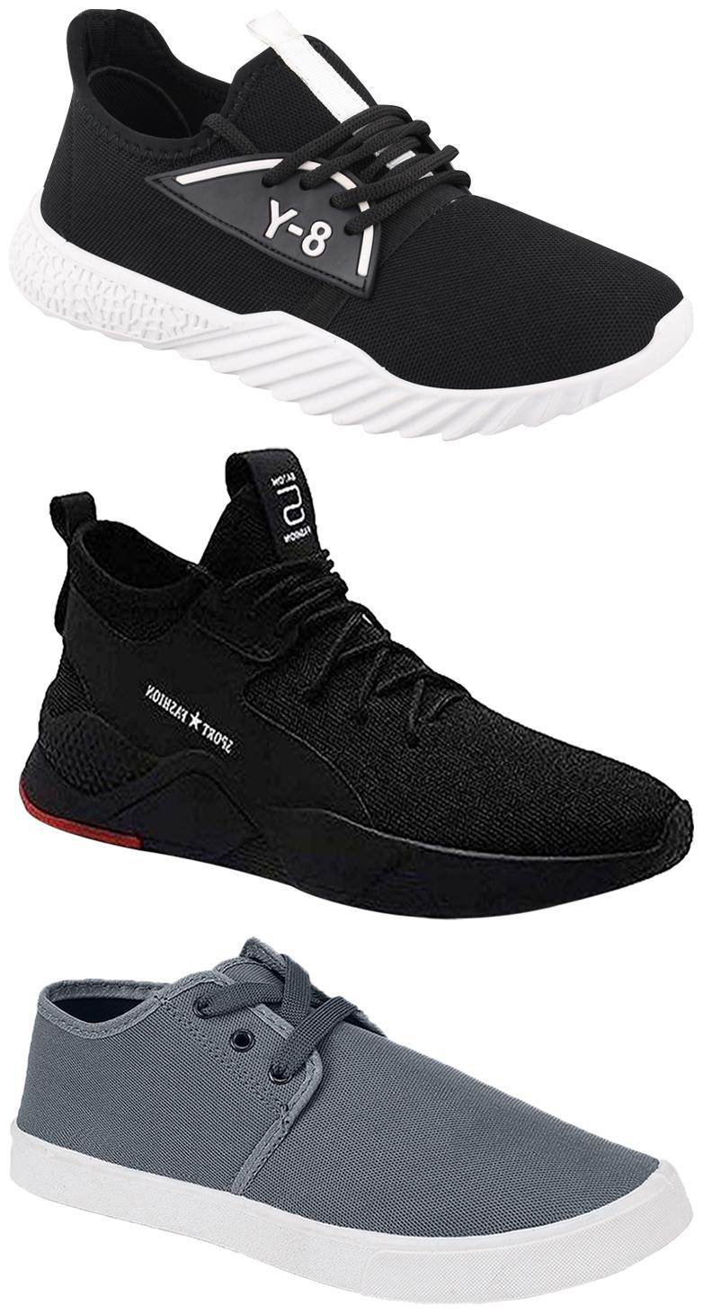

Birde Men Multicolor Mesh Canvas Casual Sports Sneakers Runnning Shoes for Men s Boy s - UK9 (Combo of 3)