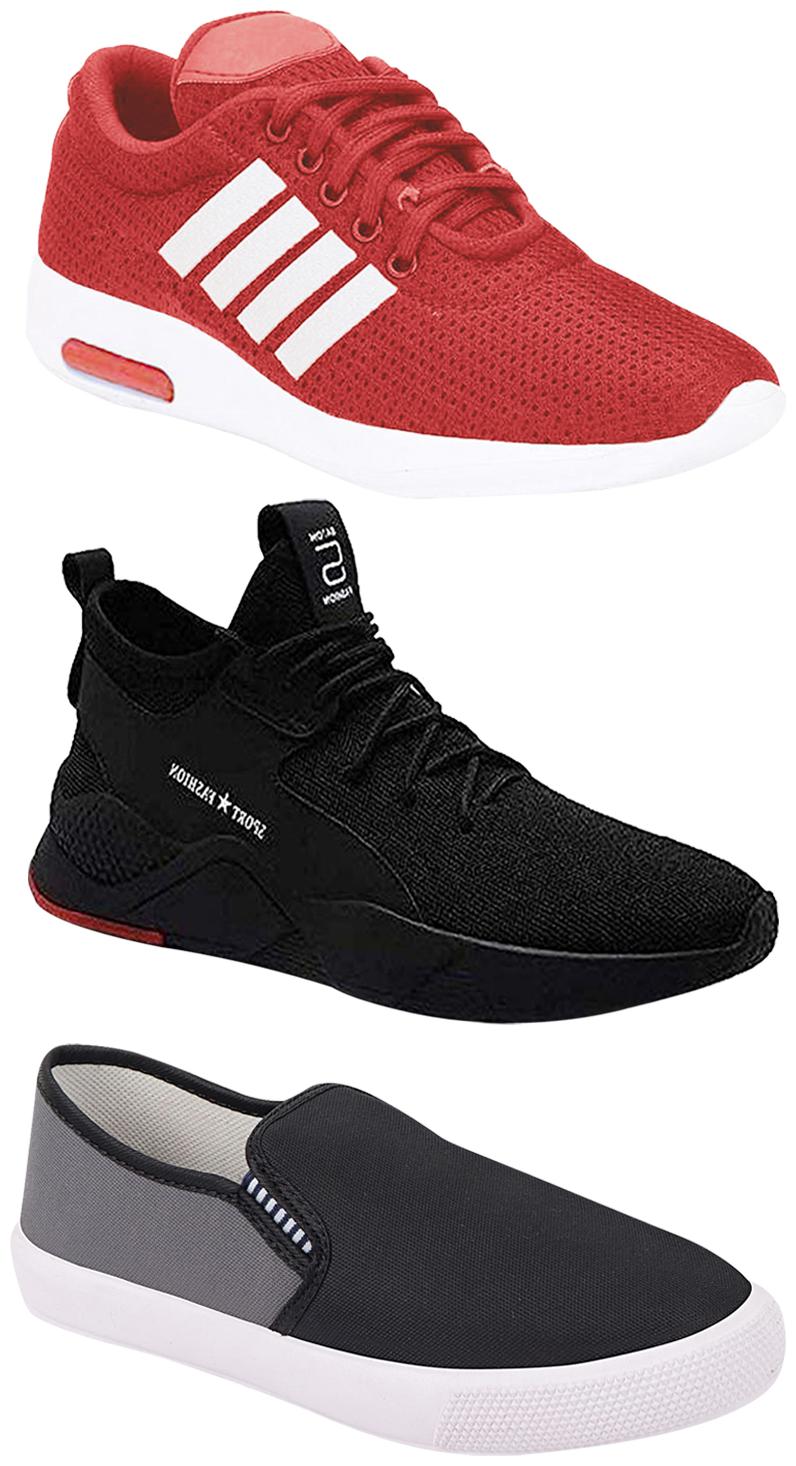 

Birde Men Multicolor Mesh Canvas Casual Sports Sneakers Runnning Shoes for Men s Boy s - UK8 (Combo of 3)
