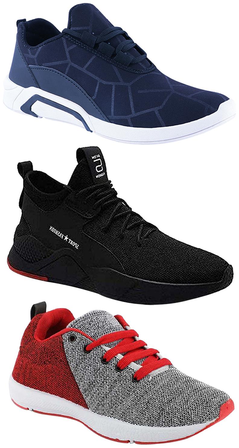 

Birde Men Multicolor Mesh Canvas Casual Sports Sneakers Runnning Shoes for Men s Boy s - UK10 (Combo of 3)