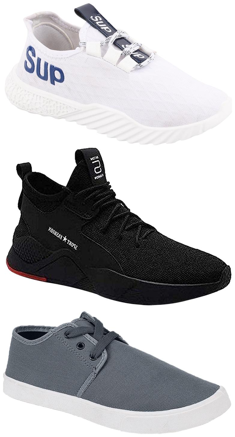 

Birde Men Multicolor Mesh Canvas Casual Sports Sneakers Runnning Shoes for Men s Boy s - UK9 (Combo of 3)
