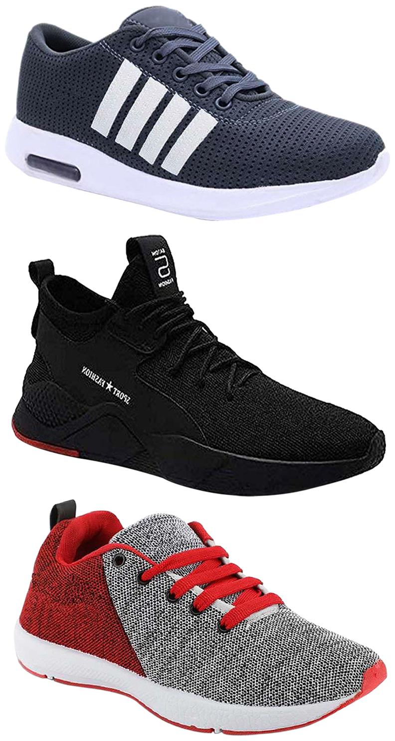 

Birde Men Multicolor Mesh Canvas Casual Sports Sneakers Runnning Shoes for Men s Boy s - UK8 (Combo of 3)