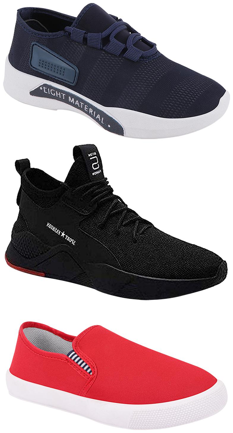 

Birde Men Multicolor Mesh Canvas Casual Sports Sneakers Runnning Shoes for Men s Boy s - UK10 (Combo of 3)