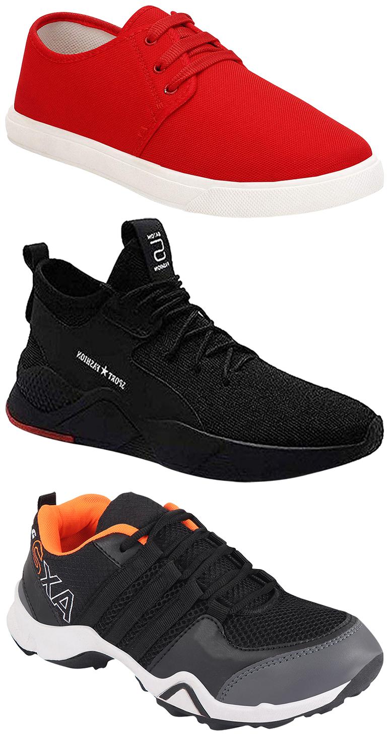 

Birde Men Multicolor Mesh Canvas Casual Sports Sneakers Runnning Shoes for Men s Boy s - UK8 (Combo of 3)