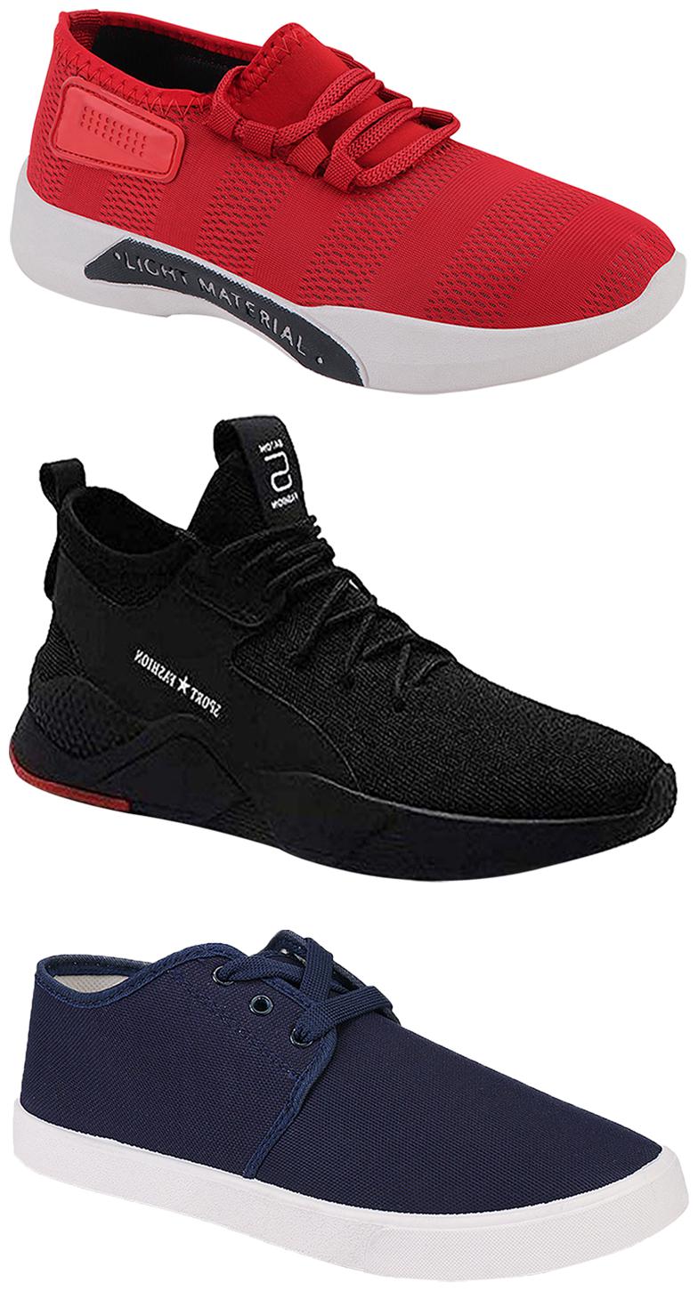 

Birde Men Multicolor Mesh Canvas Casual Sports Sneakers Runnning Shoes for Men s Boy s - UK10 (Combo of 3)