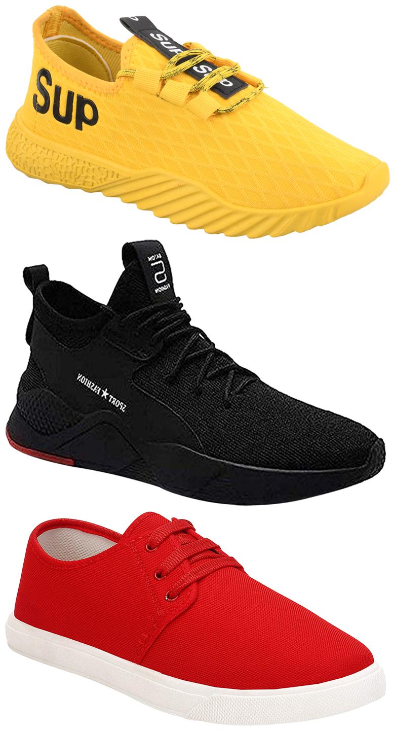 

Birde Men Multicolor Mesh Canvas Casual Sports Sneakers Runnning Shoes for Men s Boy s - UK8 (Combo of 3)