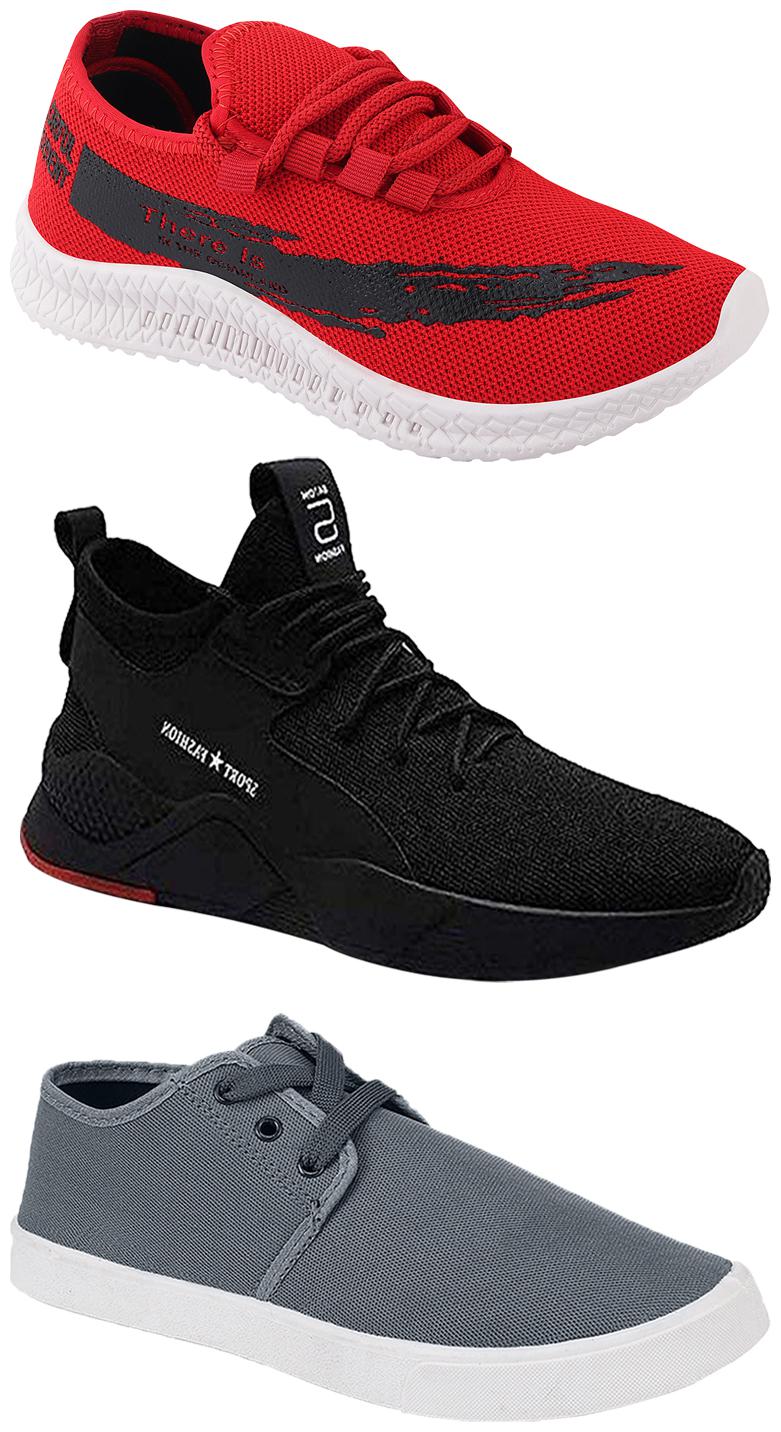 

Birde Men Multicolor Mesh Canvas Casual Sports Sneakers Runnning Shoes for Men s Boy s - UK8 (Combo of 3)