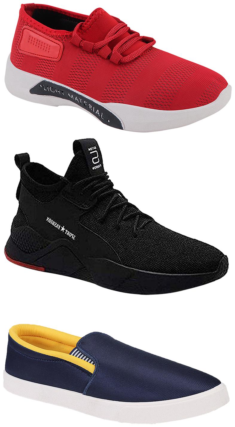 

Birde Men Multicolor Mesh Canvas Casual Sports Sneakers Runnning Shoes for Men s Boy s - UK8 (Combo of 3)