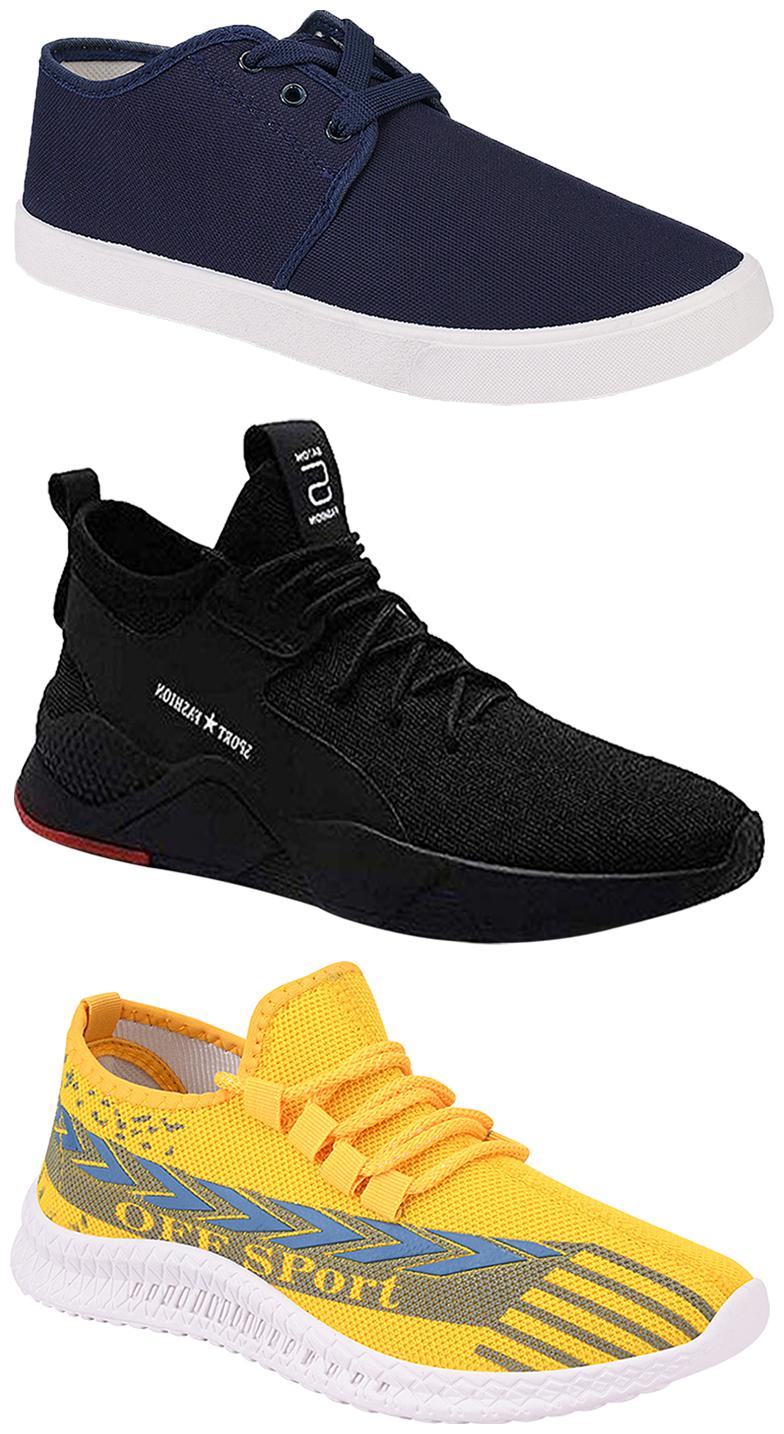 

Birde Men Multicolor Mesh Canvas Casual Sports Sneakers Runnning Shoes for Men s Boy s - UK8 (Combo of 3)